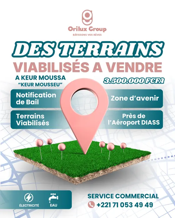 Affiche Orilux : terrains viabilisés à vendre à Keur Moussa, 3 500 000 FCFA