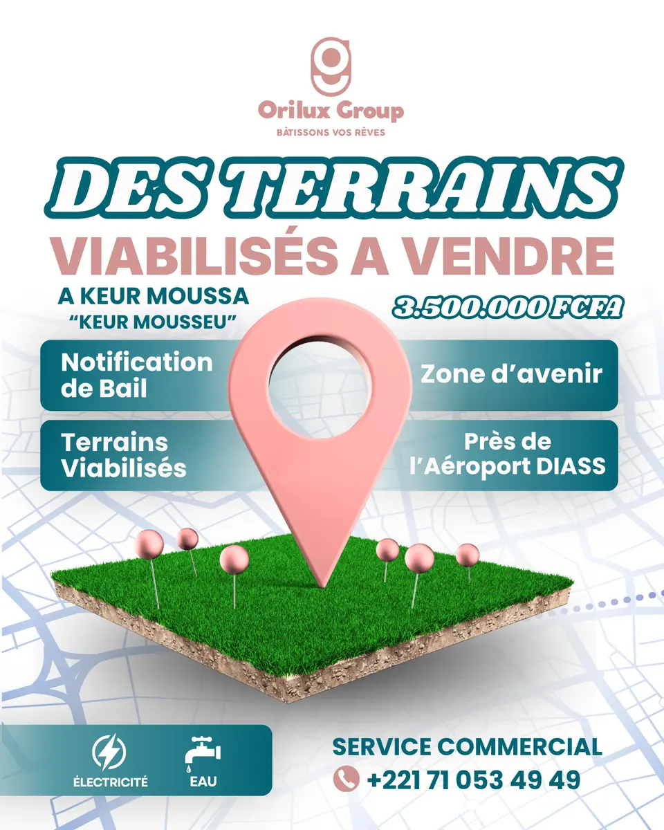 Affiche Orilux : terrains viabilisés à vendre à Keur Moussa, 3 500 000 FCFA
